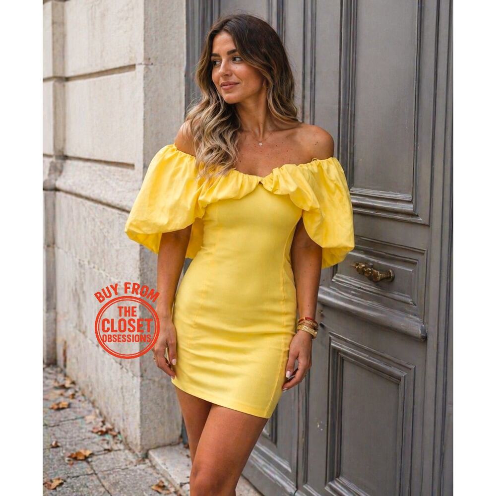 ZARA Yellow Off Shoulder Ruffle Mini Dress NWT Vacation Birthday Dress